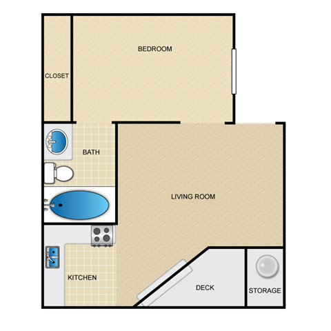 Floor plan for 1 bed, 1 bath, 447 sqft